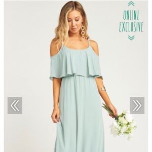 CAITLIN RUFFLE MAXI DRESS ~ SILVER SAGE CRISP